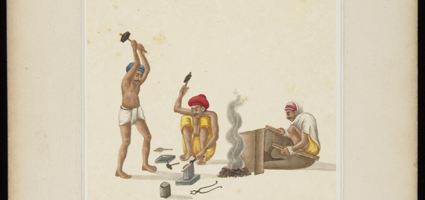 Painting of three blacksmiths at work