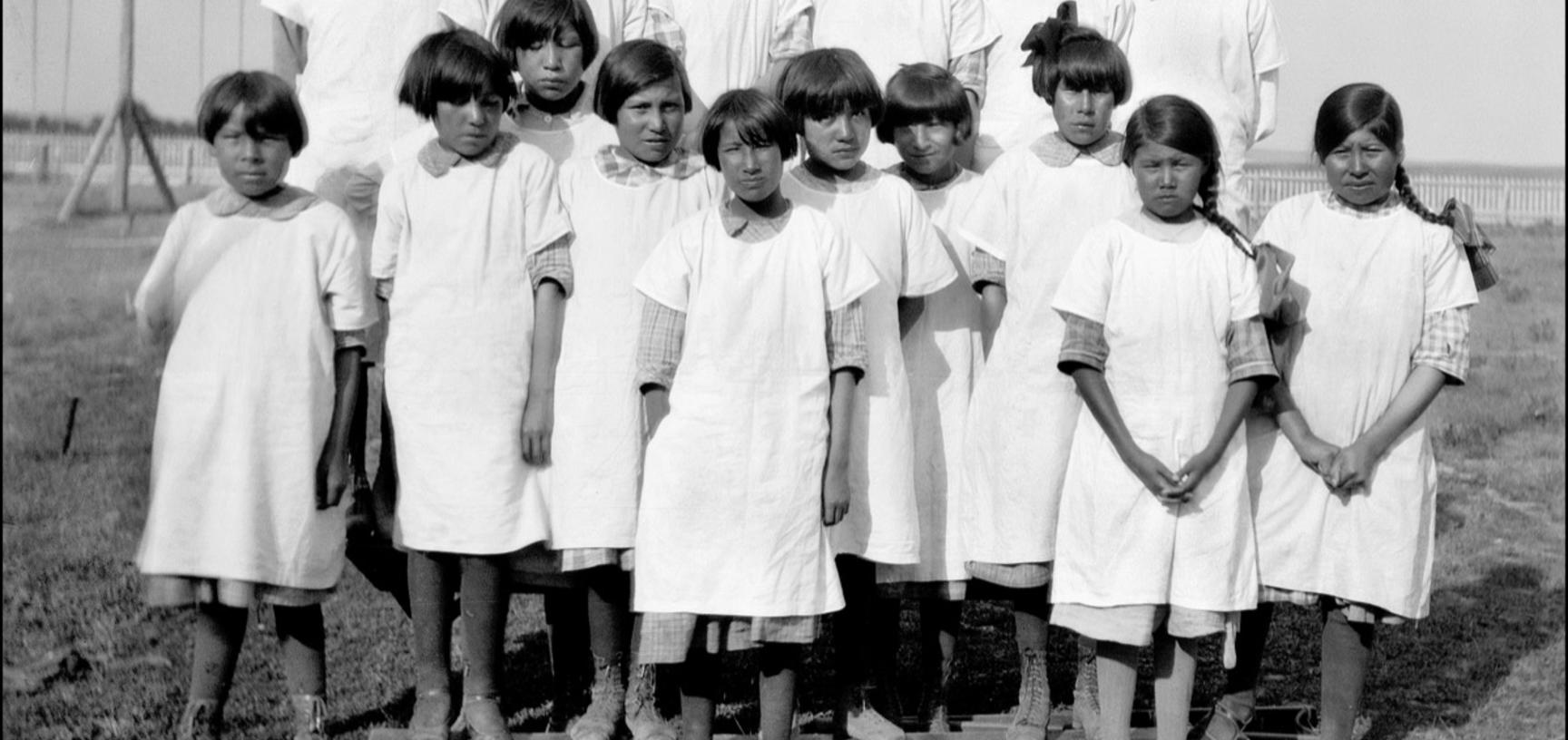 Group of Kainai Blackfoot girls at St. Mary’s residential school in Alberta.
