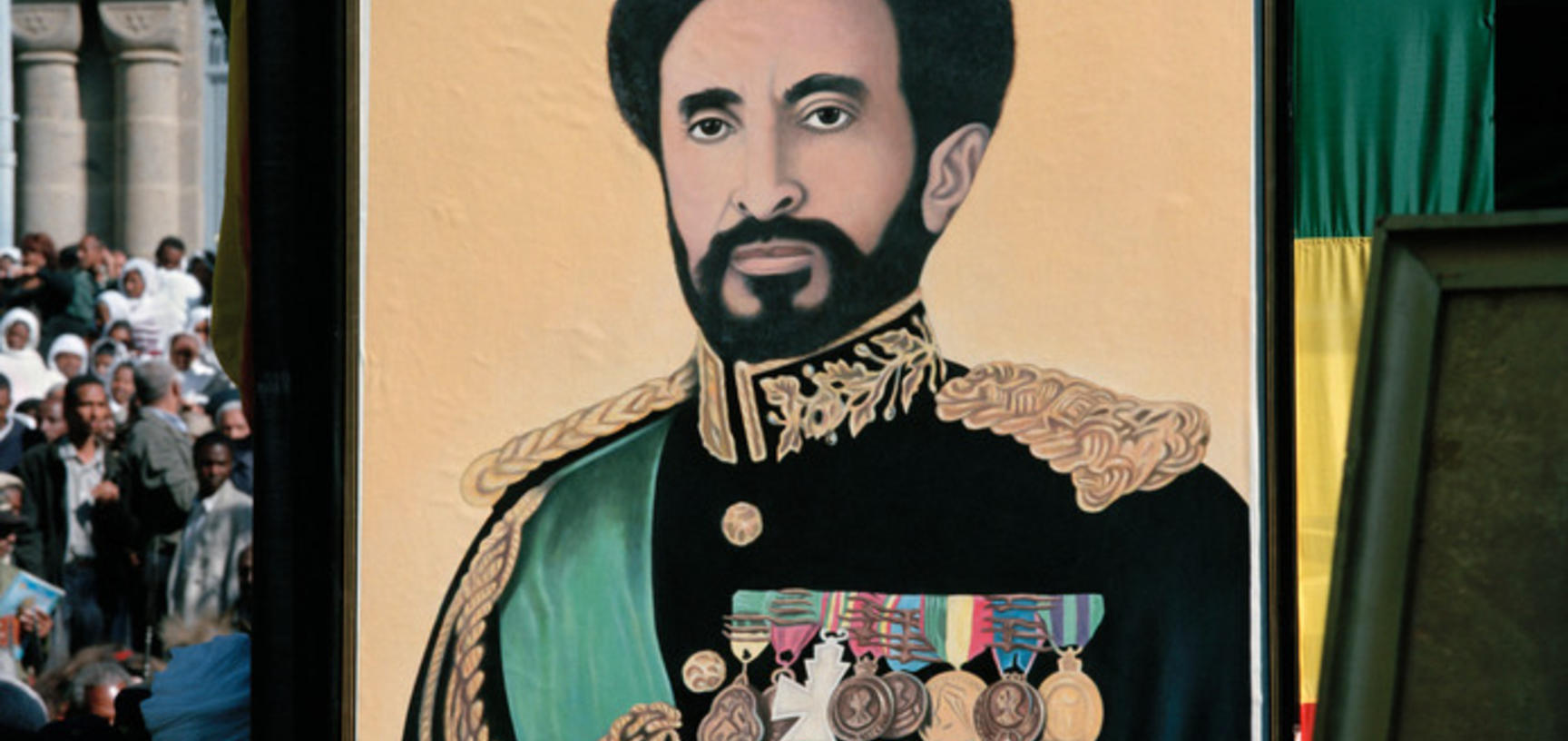 A portrait of Emperor Haile Selassie, displayed as part of the funeral cortège. Addis Ababa, Ethiopia. Photograph by Peter Marlow. 2000.