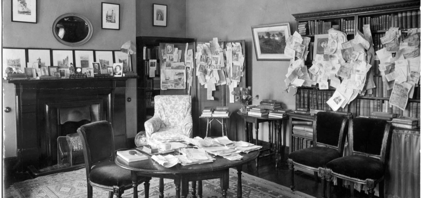 John Baddeley’s study at 10 Keble Road, Oxford.  Photographer unknown. Oxford, England. Late 1930s.