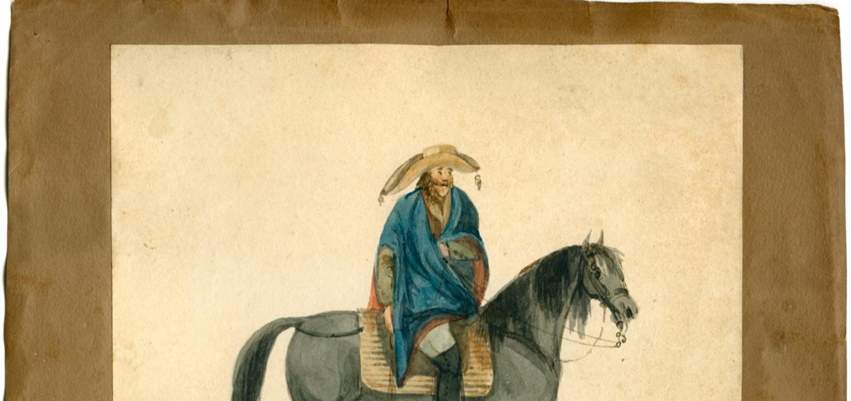 A mounted muleteer, one of a series of Brazilian types from Rio de Janeiro.