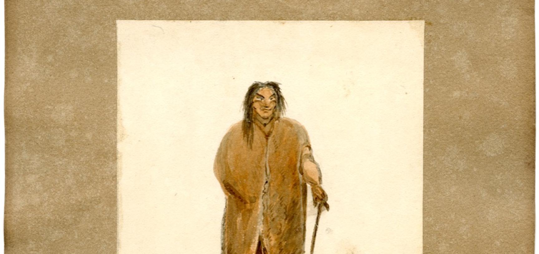 One of six portraits of inhabitants of Terra del Fuego as seen by the artist in January 1829 as the Seringapatam rounded Cape Horn. 
