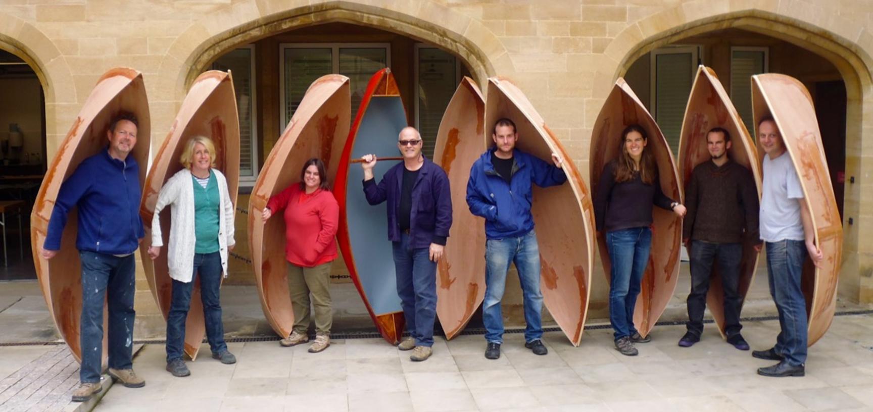 Nessmuk canoe workshop, 2014. These one-man, plywood canoes were put to the test on Oxford’s canals. They were inspired by stitched canoes in the collections used by Algonquian-speaking peoples of north-eastern USA and Canada.