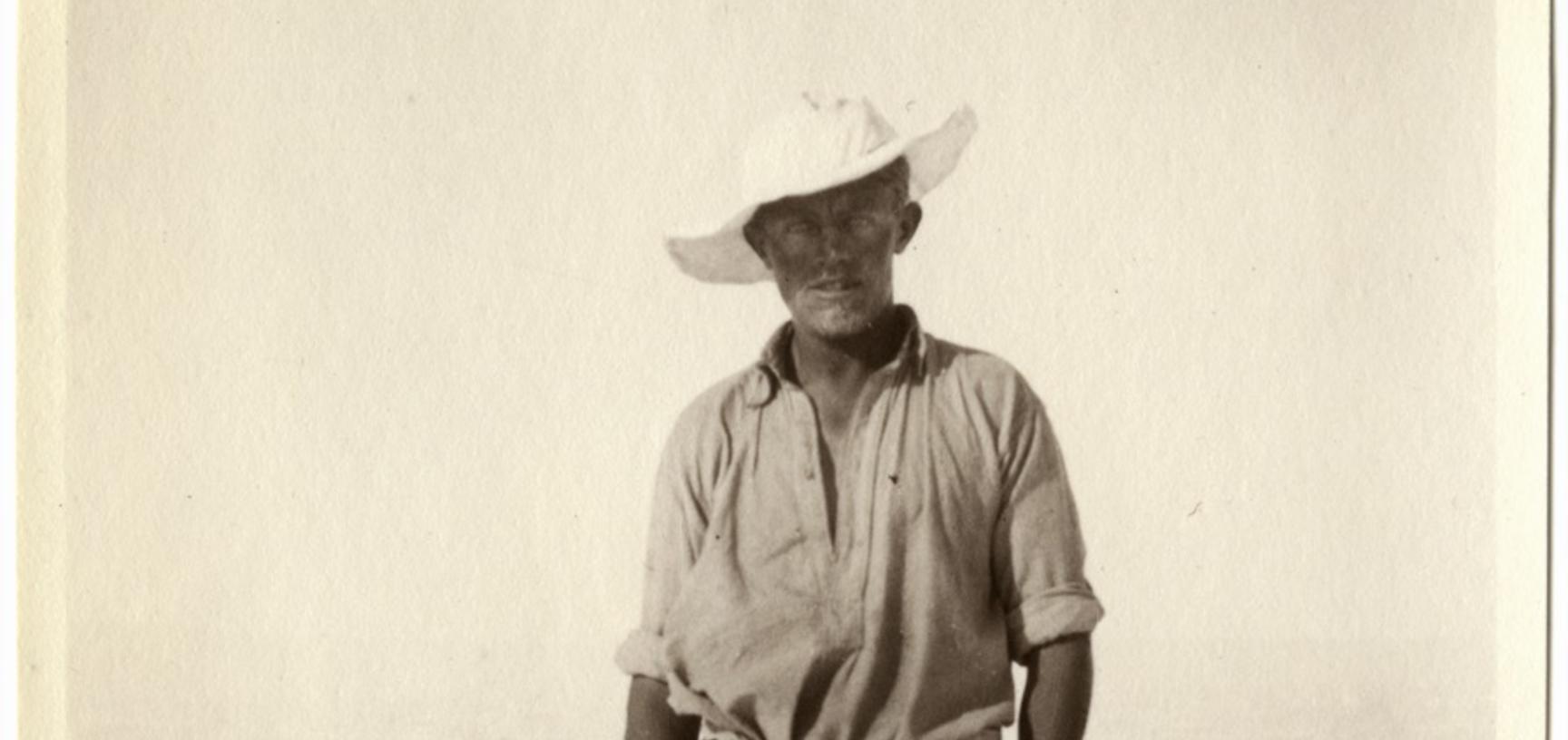 Portrait of expedition member Alfred Stephenson wearing snowshoes. Photograph by Henry Iliffe Cozens. Greenland. 1930–1931.