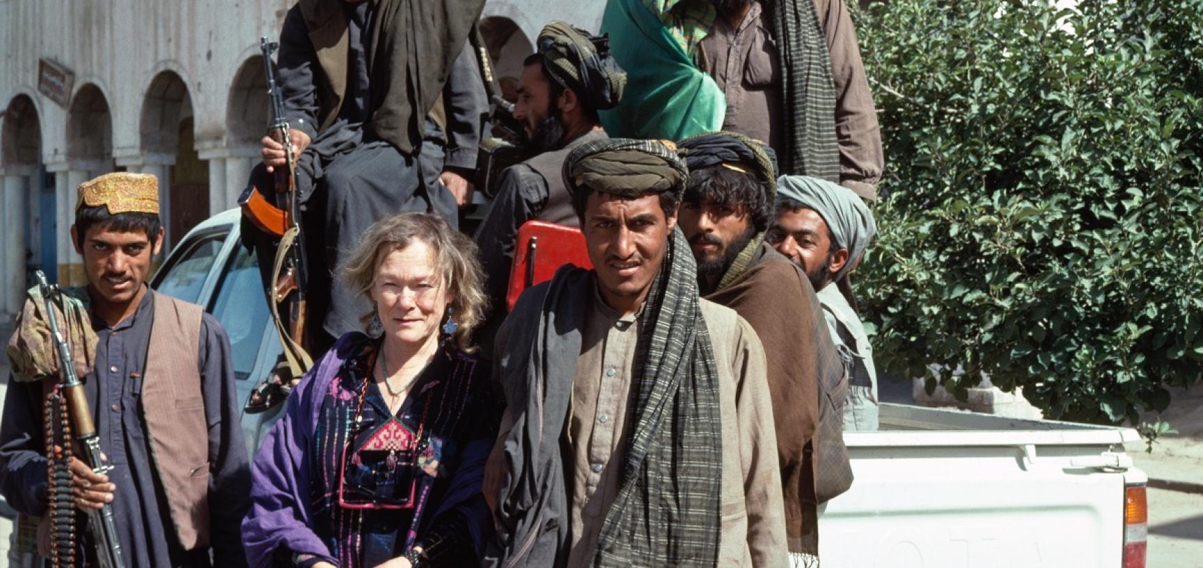 Sheila Paine with a group of mujahideen