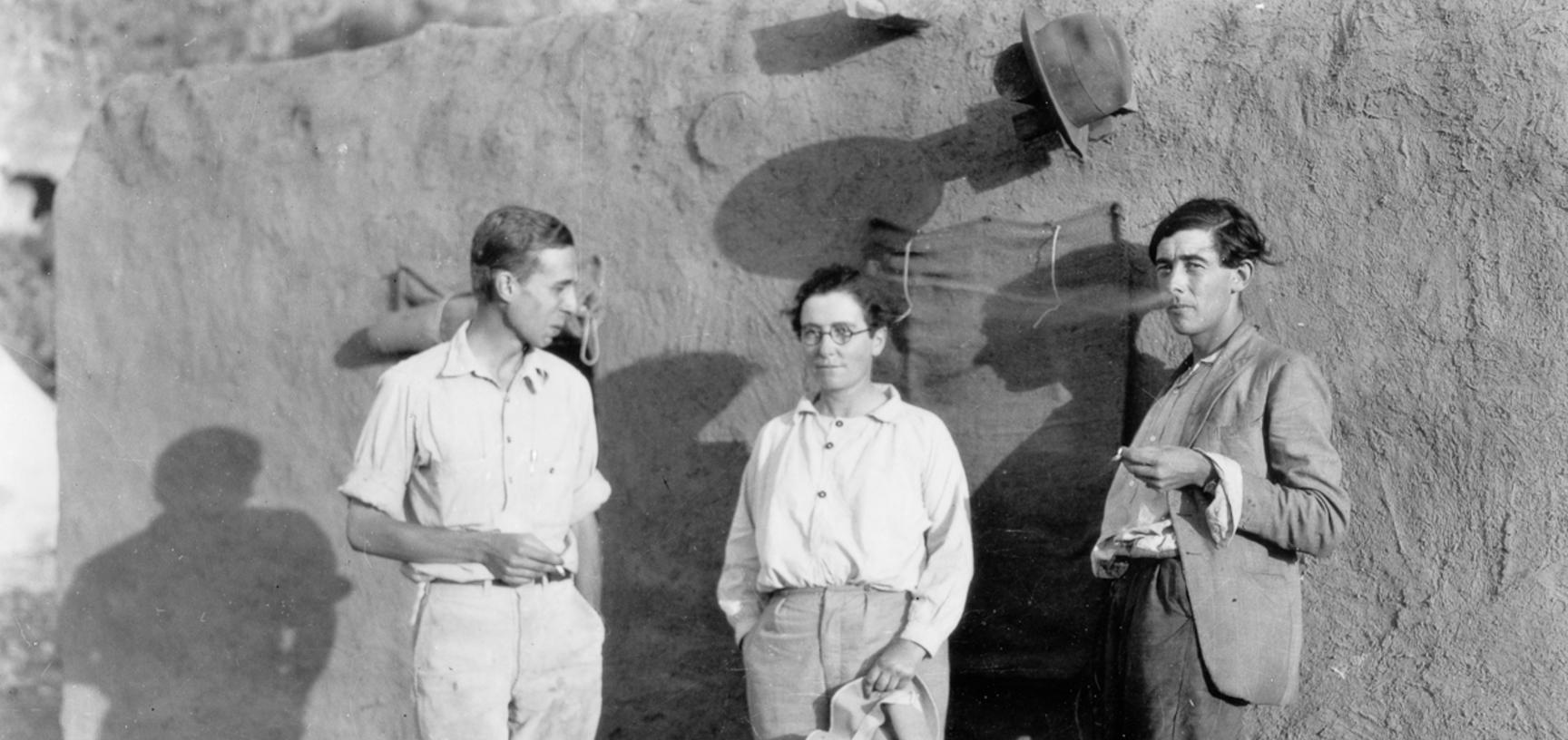 Theodore McCown, Dorothy Garrod and Francis Turville-Petre, part of the ‘Wady Mughara’ group leading excavations in 1931 at caves in the Carmel mountain range (Israel, Asia). 