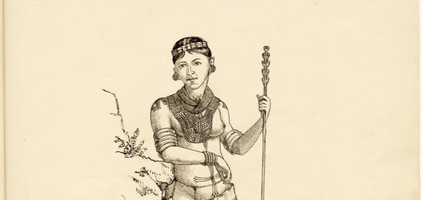 Phemi, wife of Soibang, Ink drawing by Robert Gosset Woodthorpe. 