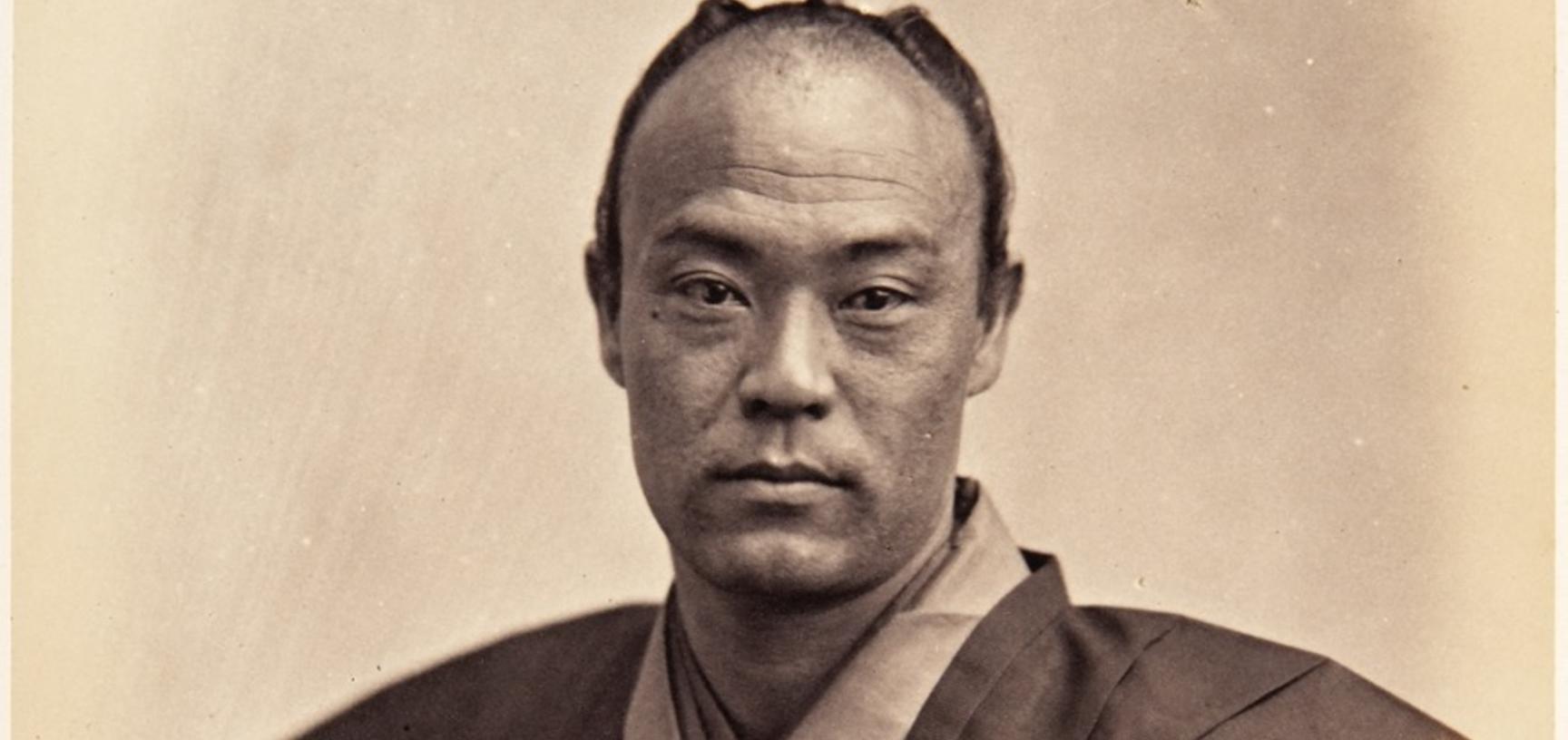 Portrait of Jirōtarō Saitō, thirty-four-year-old samurai and censor on the Ikeda mission to France, pictured wearing traditional dress and carrying a long sword (katana). Photograph by Jacques-Philippe Potteau. Paris, France. 1864. (Copyright Pitt Rivers 