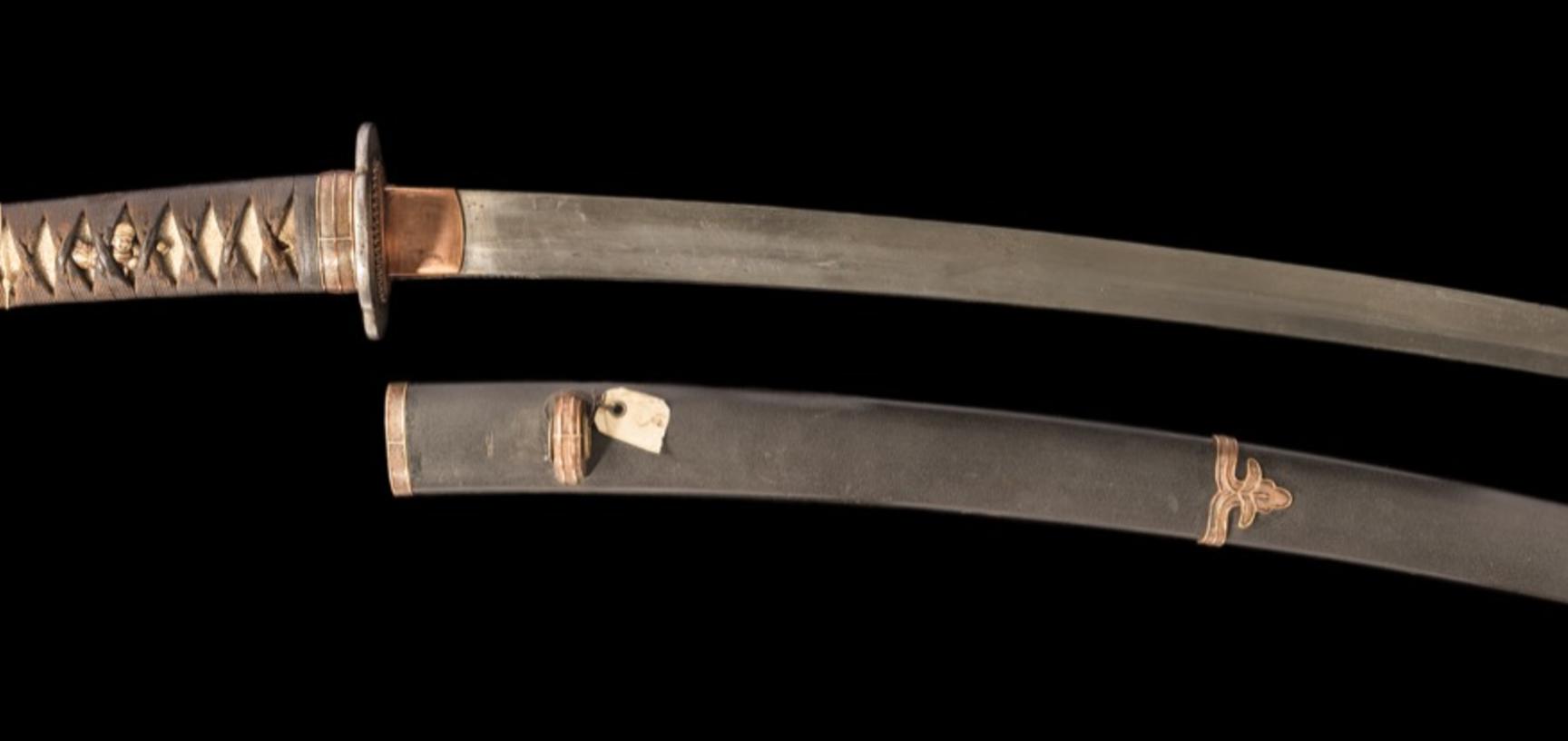 Wakizashi, or Japanese short sword, typically carried by samurai as one of a pair of blades (daishō). This sword was part of Lieutenant-General Pitt Rivers’ founding collection, originally displayed in Bethnal Green Museum and transferred from South Kensi