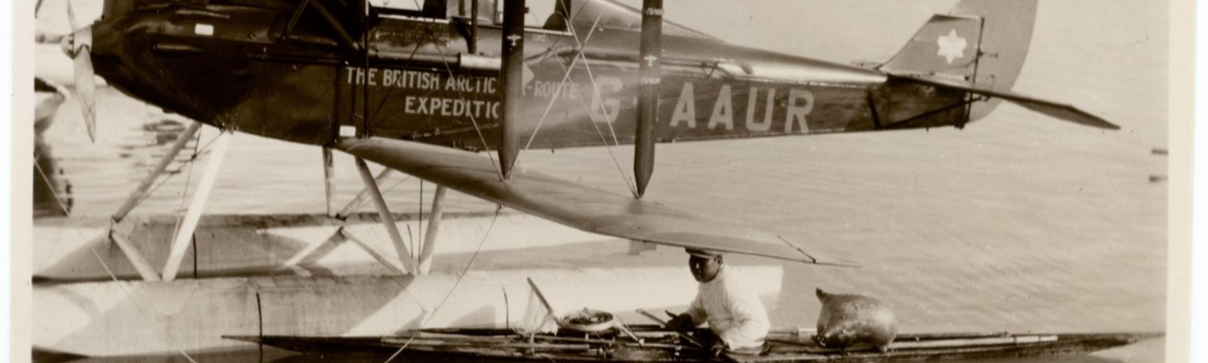 De Havilland Moth biplane, shown here with landing gear of water floats. 
