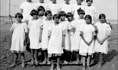 Group of Kainai Blackfoot girls at St. Mary’s residential school in Alberta.