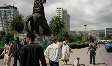 The Lion of Judah monument in Addis Ababa. Addis Ababa, Ethiopia. Photograph by Peter Marlow. 2000.
