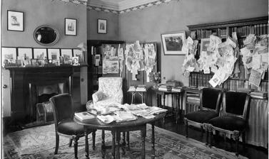 John Baddeley’s study at 10 Keble Road, Oxford.  Photographer unknown. Oxford, England. Late 1930s.