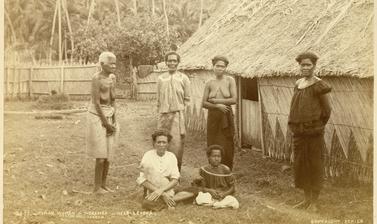 Fijian women at a native settlement near Levuka on the island of Ovalau. Photograph by Alfred Burton for the Burton Brothers studio (Dunedin). Noremba, Ovalau, Fiji. 14 July 1884.