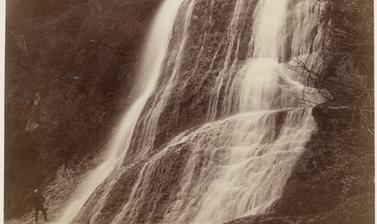 Paparoa Falls near Whenuatere on the Whanganui River. Photograph by Alfred Burton for the Burton Brothers studio (Dunedin). North Island, New Zealand. 18 May 1885.