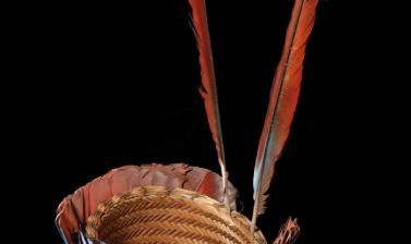 Ceremonial hat with two large feathers coming out of the headband