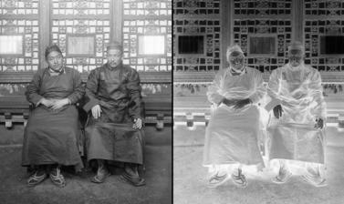 Double photo portrait of Buriat lama and Tibetan Postmaster General. 