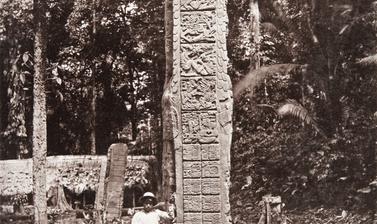 Stela D (also known as Monument 4), east side, dated AD 766. ‘The inscription on each side of the Stela is headed by an initial series of six squares of picture-writing’, Alfred Maudslay noted of this monument, ‘the remainder of the inscription being in t