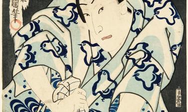 The actor Sawamura Tossho II performing the role of Hiranoya Kojiro in the kabuki play Sandai banashi koza no shinsaku in the Ichimura-za, one of Edo’s three theatres. Woodblock print by Utagawa Kunisada (also known as Utagawa Toyokuni III). 1863. (Copyri