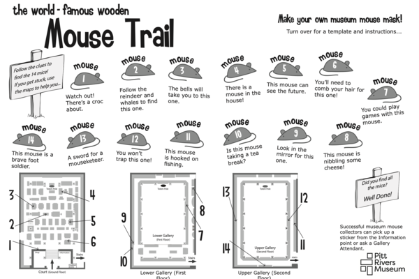 Trail showing where to find wooden mice hidden in the museum displays