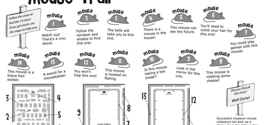 Trail showing where to find wooden mice hidden in the museum displays