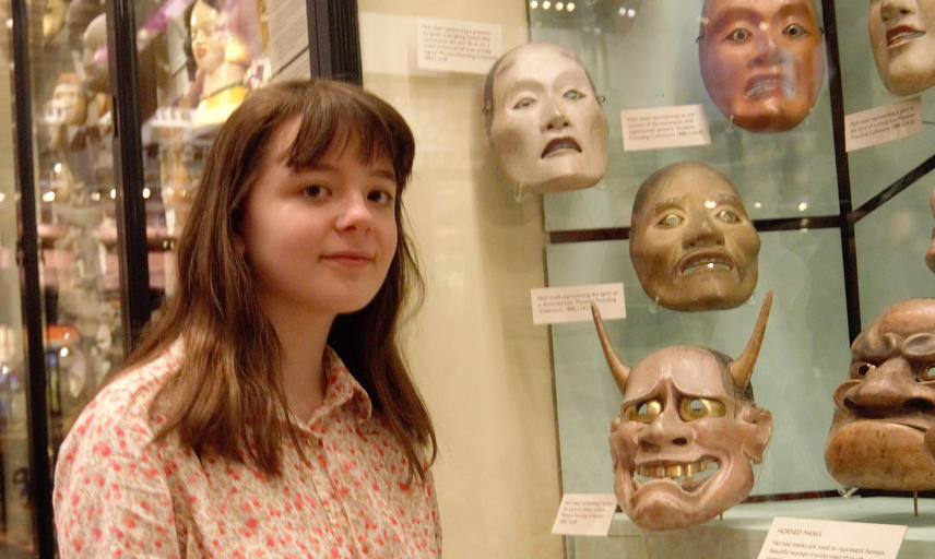 Linnet Drury with the Noh masks