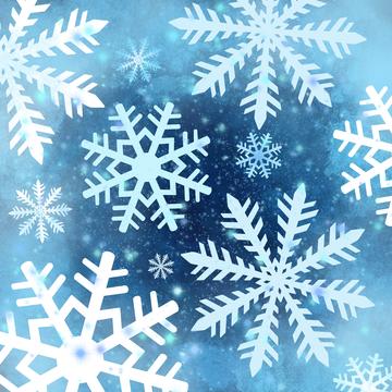 White snowflake design on blue background
