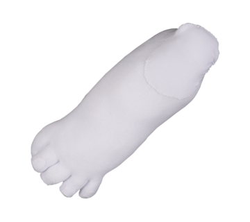 A human left foot made from cream cotton with the big toe tucked under the adjacent toe.
