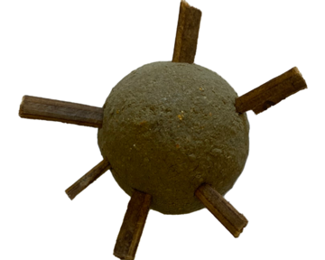 Clay ball with protruding wooden sticks 
